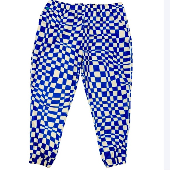 Melody Ehsani Pants - Melody Ehsani Warp Baggy Women’s Track Pants 2X XXL blue white checkered warped